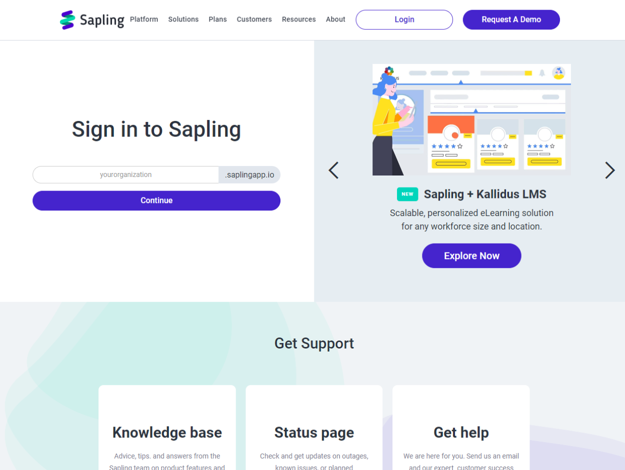 Sapling Sign-in Page: After