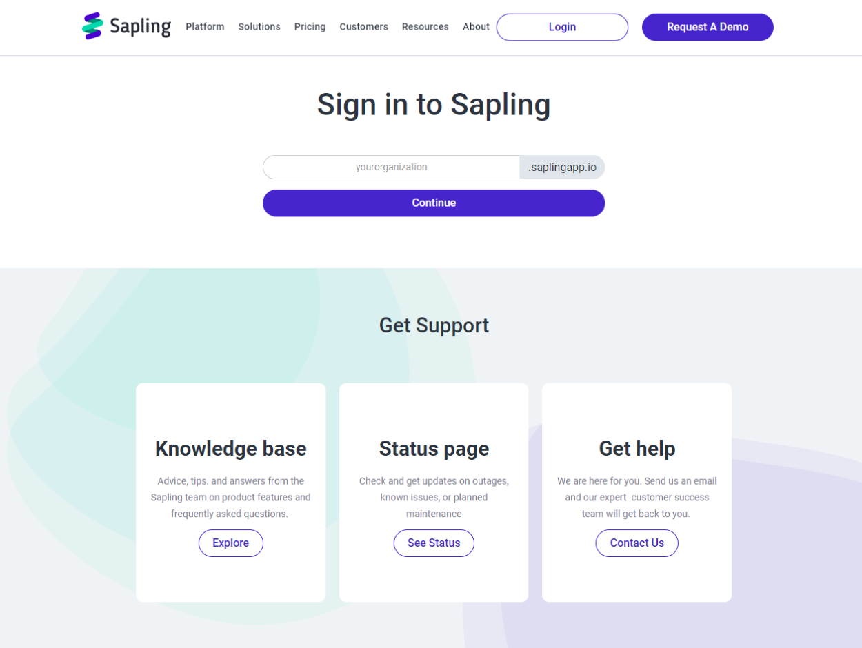 Sapling Sign-in Page: Before